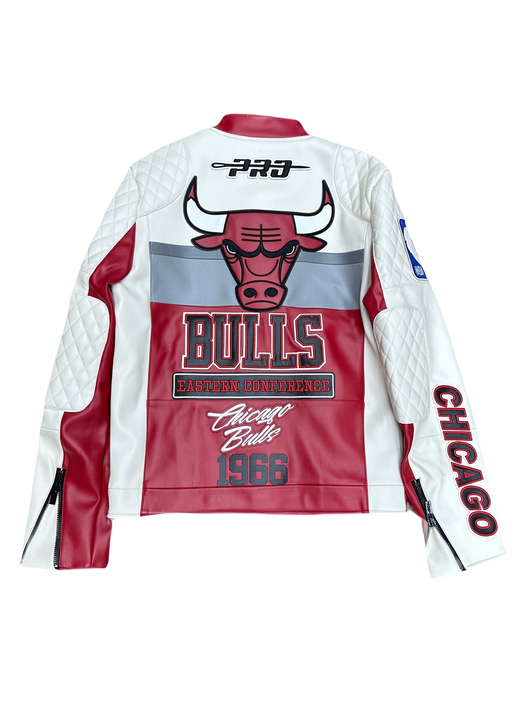 Chicago Bulls Cream and Red Biker Moto Leather Jacket