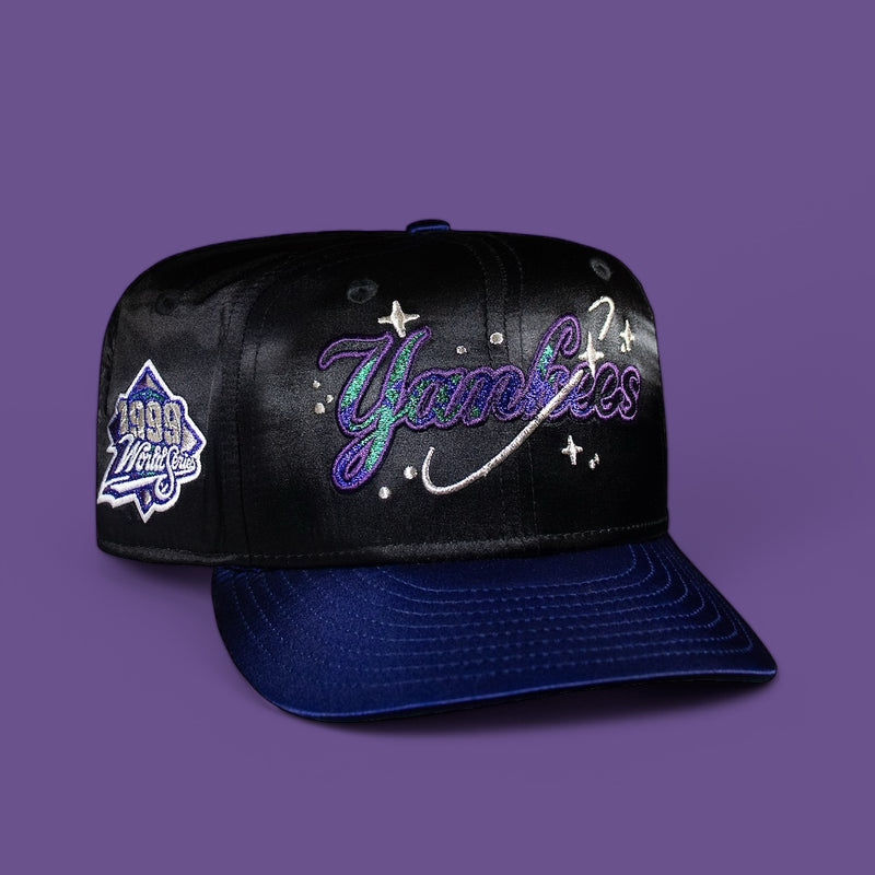 New York Yankees Galaxy Satin Black and Royal Script