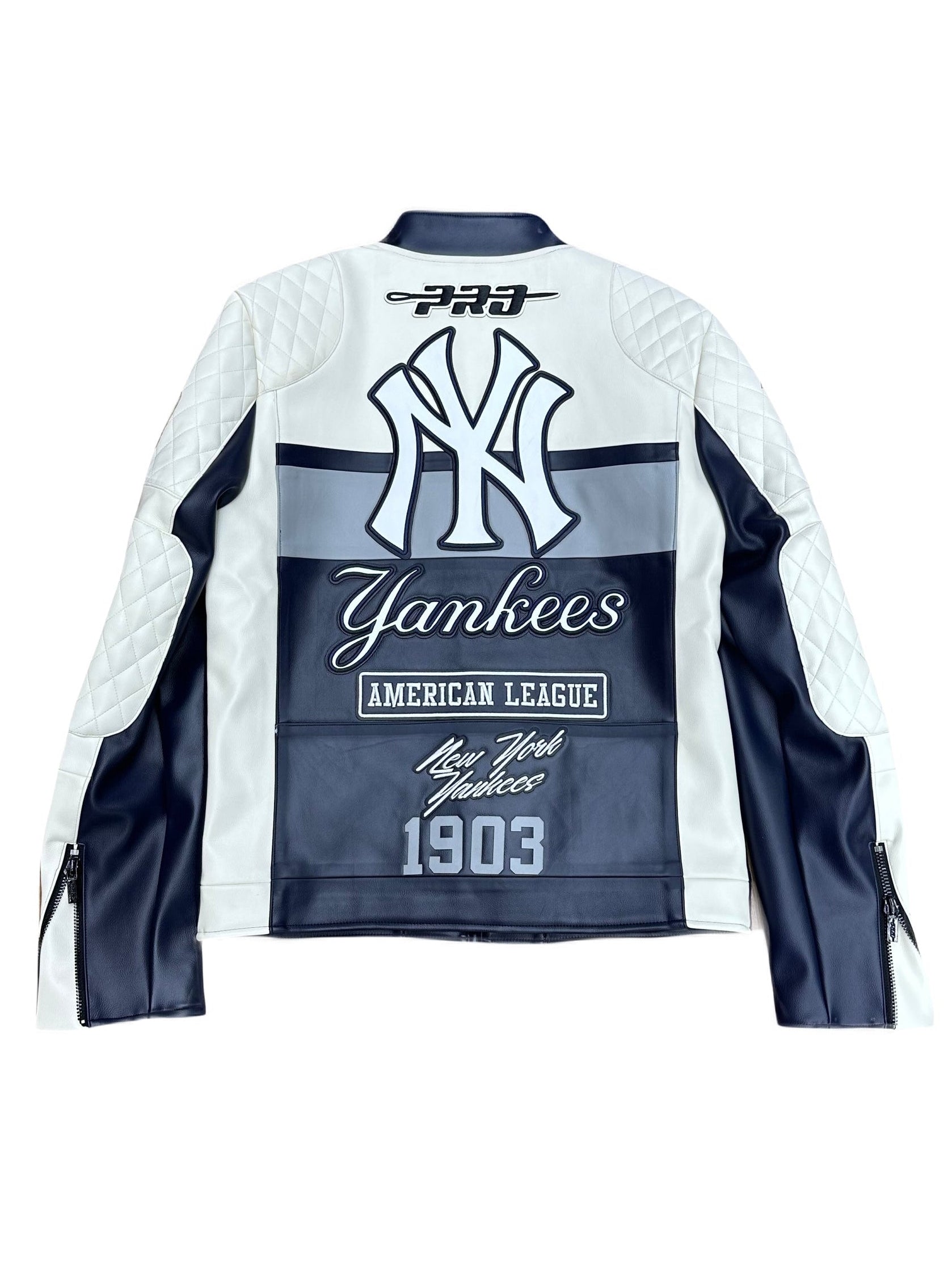 New York Yankees Cream Navy Moto Leather Jacket