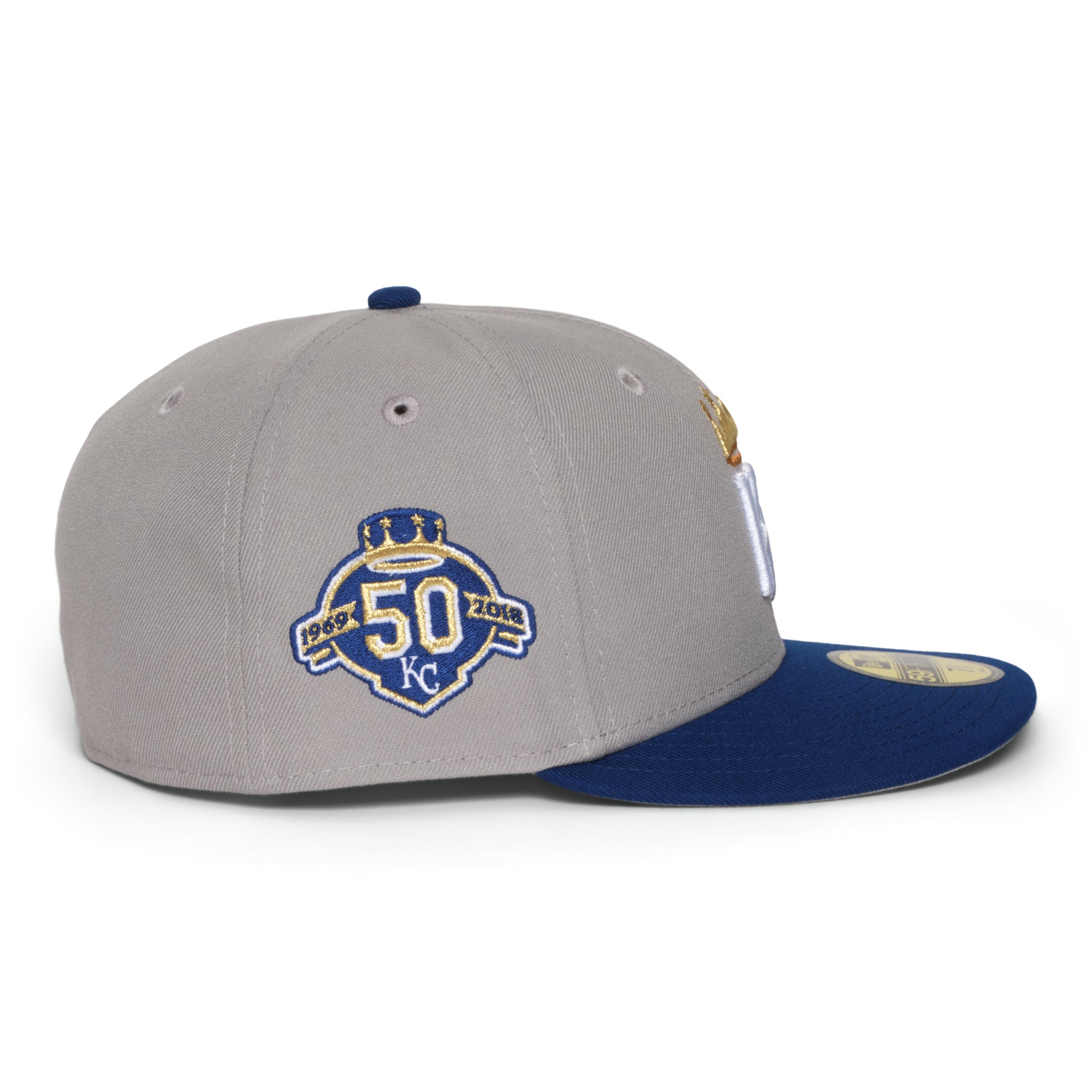 Kansas City Royals Grey and Royal Blue Gold Crown 50th Anniversary