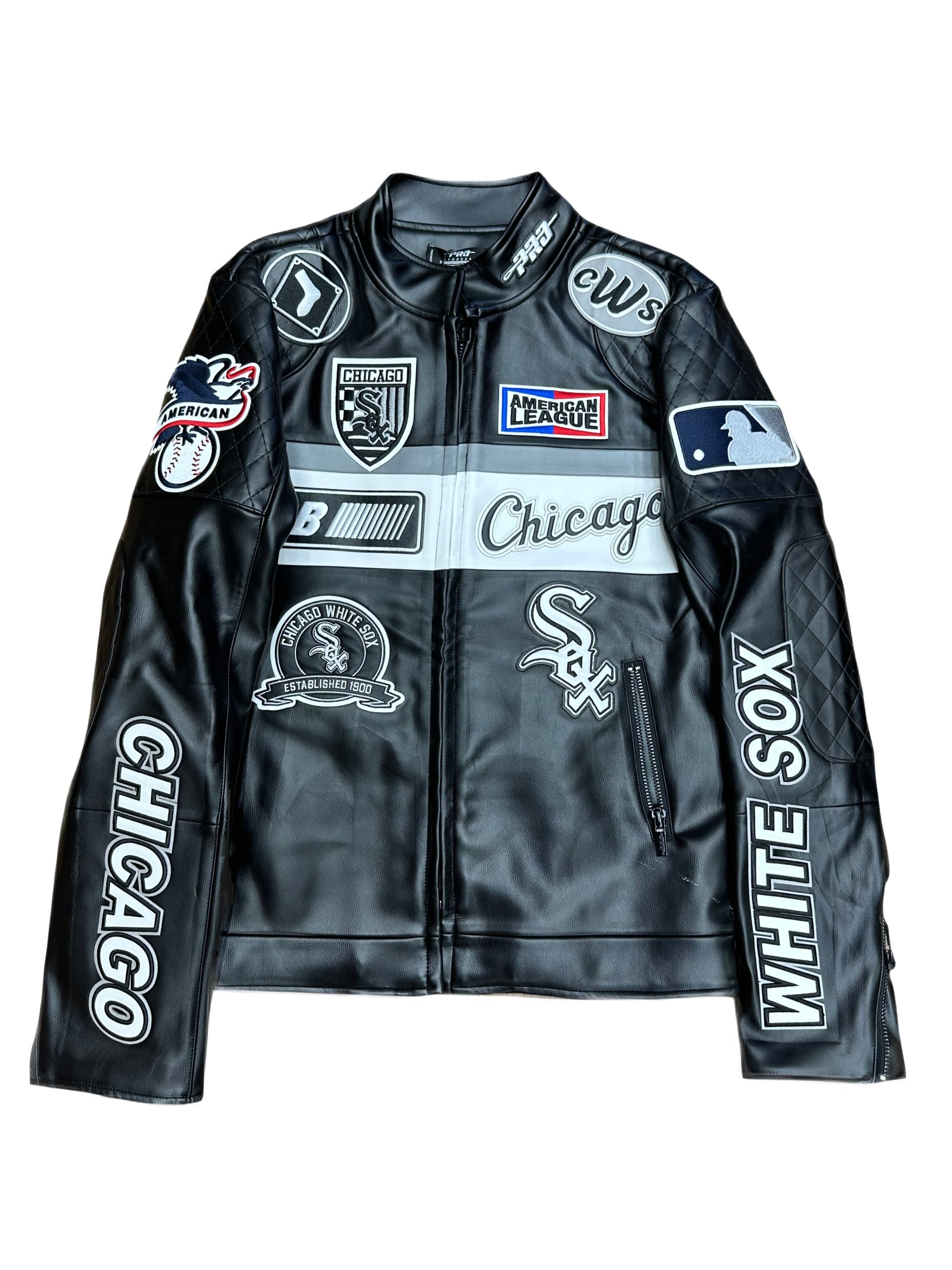 Chicago White Sox Black Biker Moto Leather Jacket