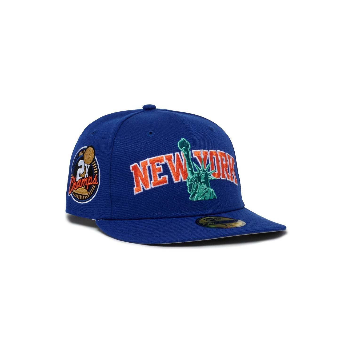 New York Knicks Majestic Blue Font Logo Statue Of Liberty 2X Champs