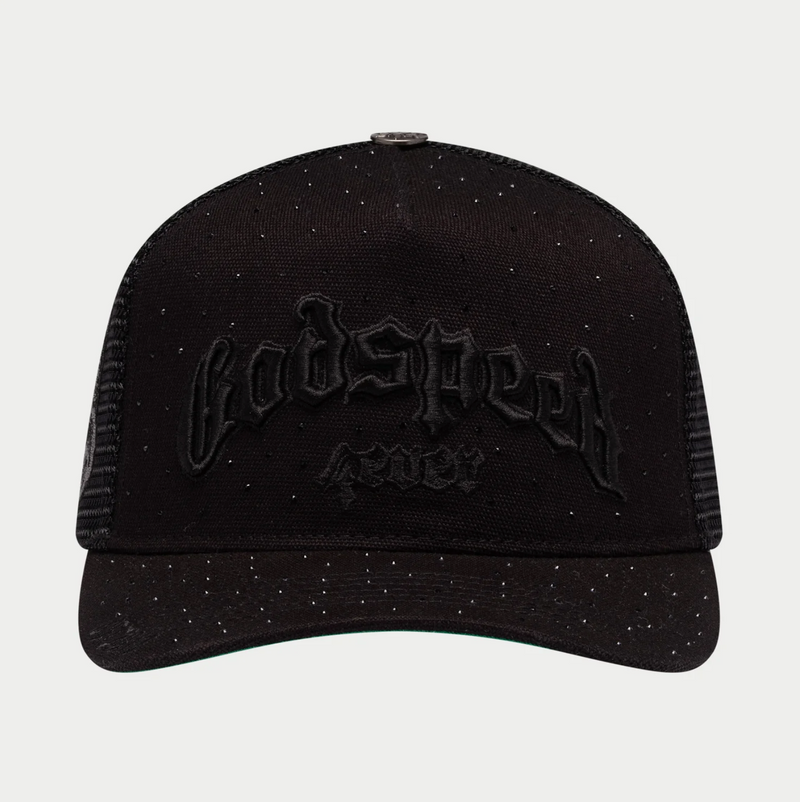 GODSPEED Forever Black on Black w/ Crystals Trucker Snap Back
