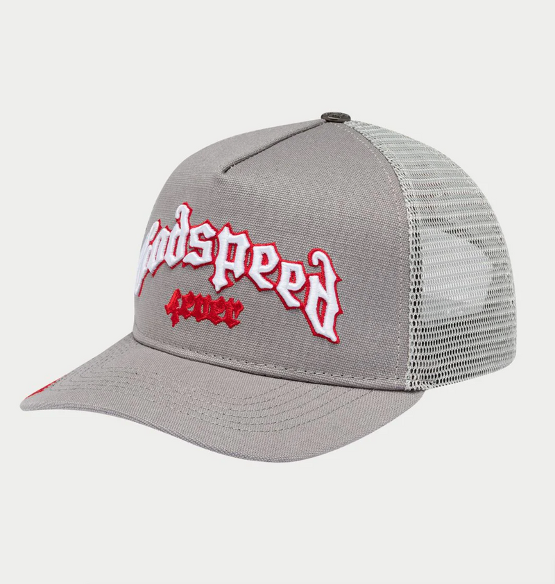 GODSPEED Forever Grey and Red Outline FOREVER TRUCKER HAT