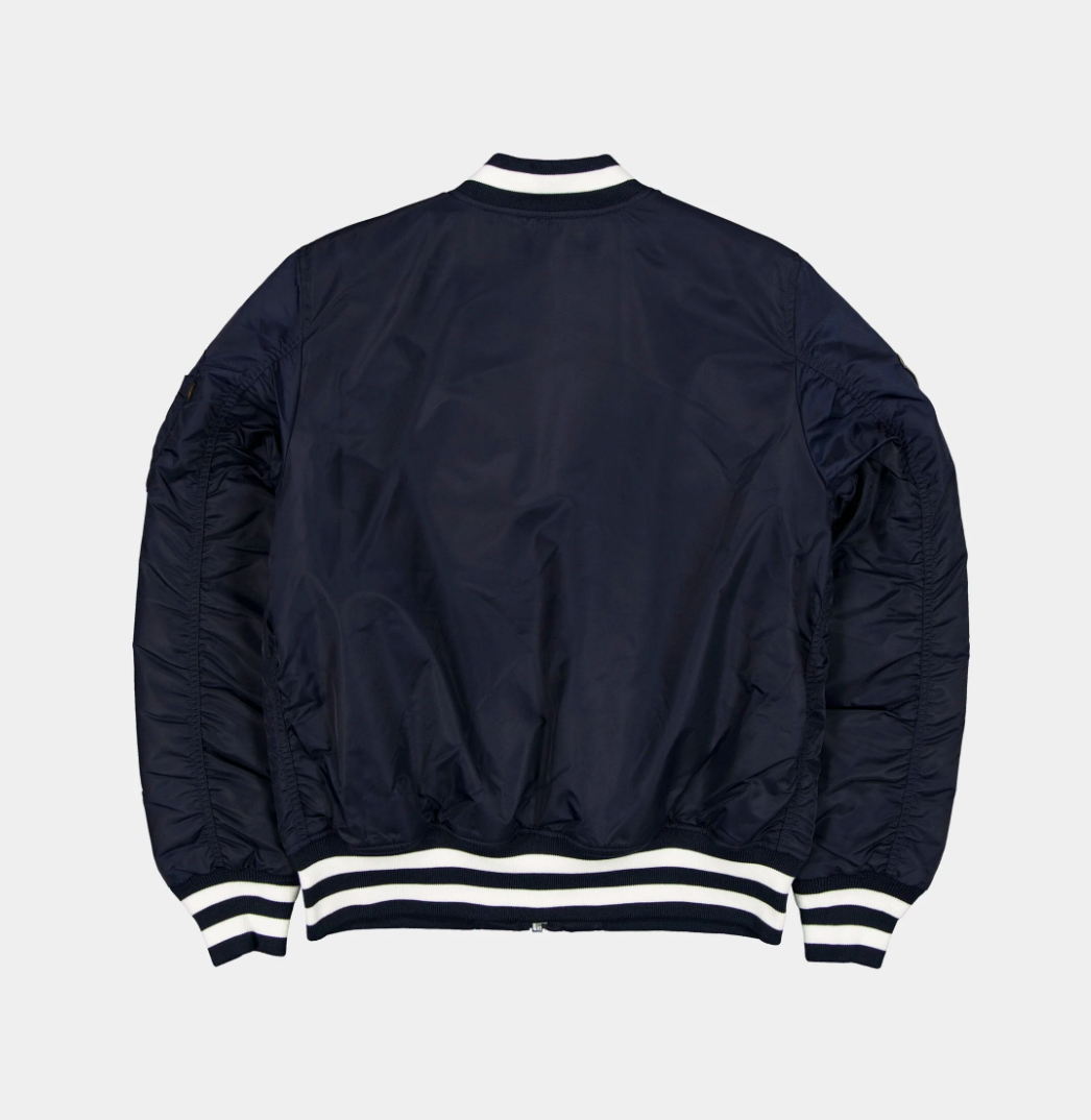 Atlanta Braves Navy Satin Bomber Jacket New Era X Alpha Industries 2025