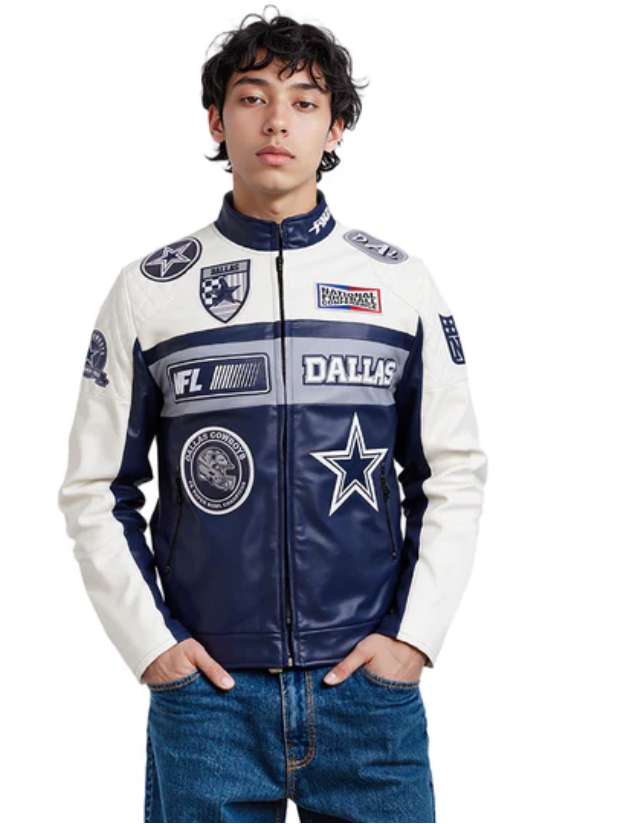 Dallas Cowboys Navy Moto Leather Jacket