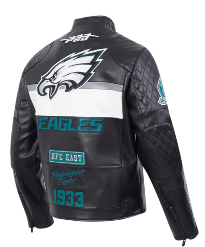 Philadelphia Eagles Black Biker Moto Leather Jacket