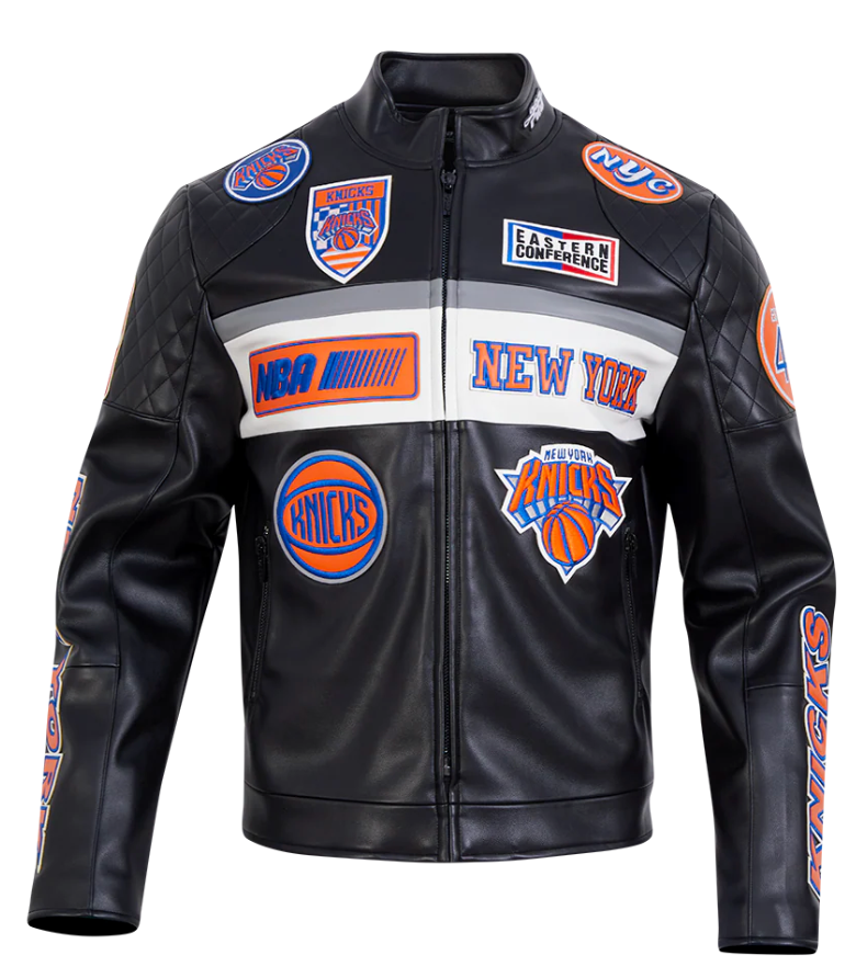New York Knicks Black Biker Moto Leather Jacket