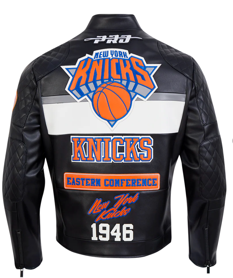 New York Knicks Black Biker Moto Leather Jacket