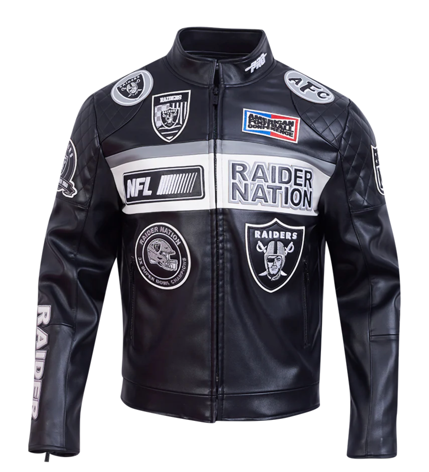 Oakland / Las Vegas Raiders Biker Moto Leather Jacket