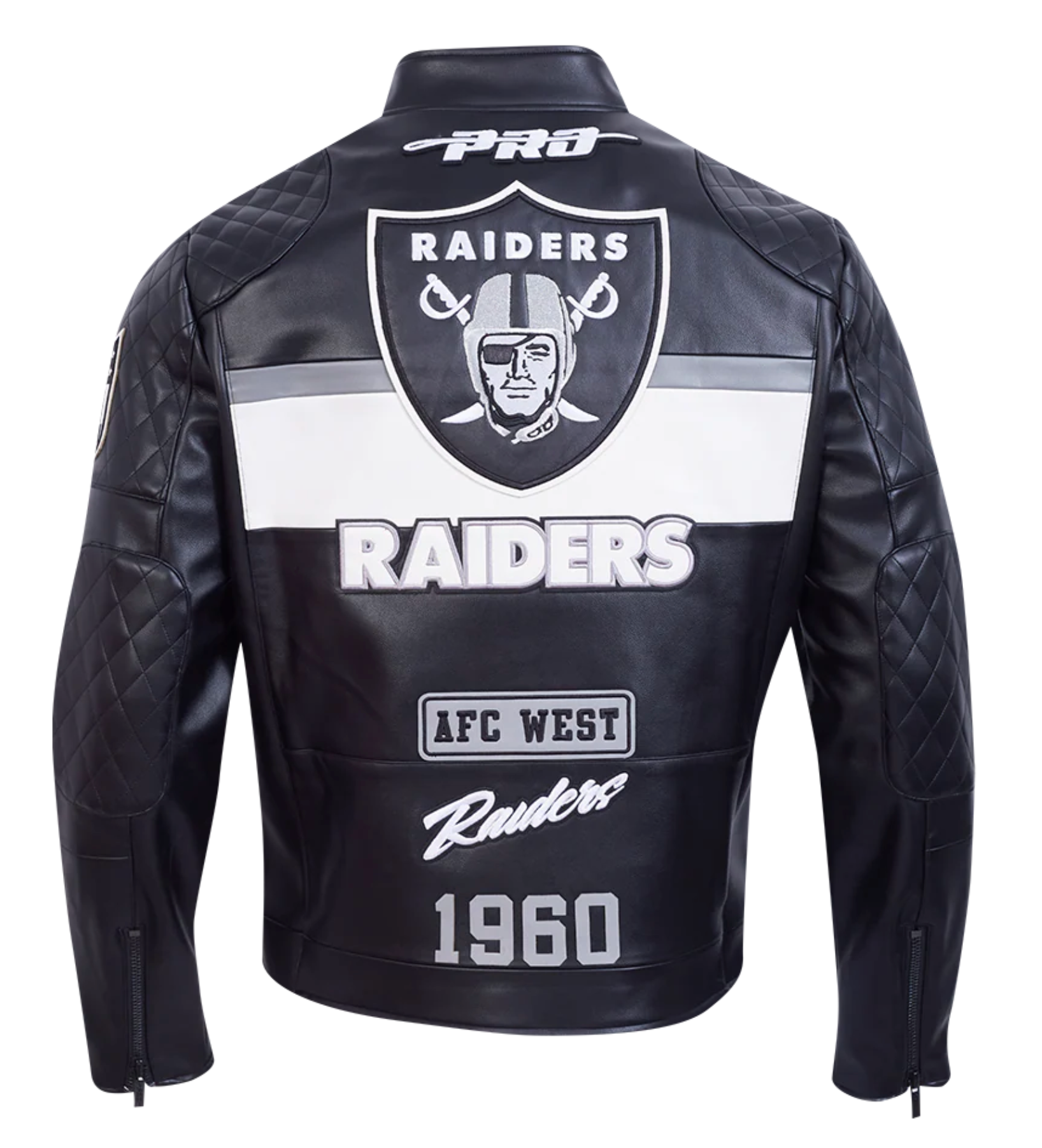 Oakland / Las Vegas Raiders Biker Moto Leather Jacket